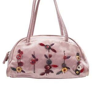 PRADA Flower Bead Jewel Satin Handbag Clutch Pink
